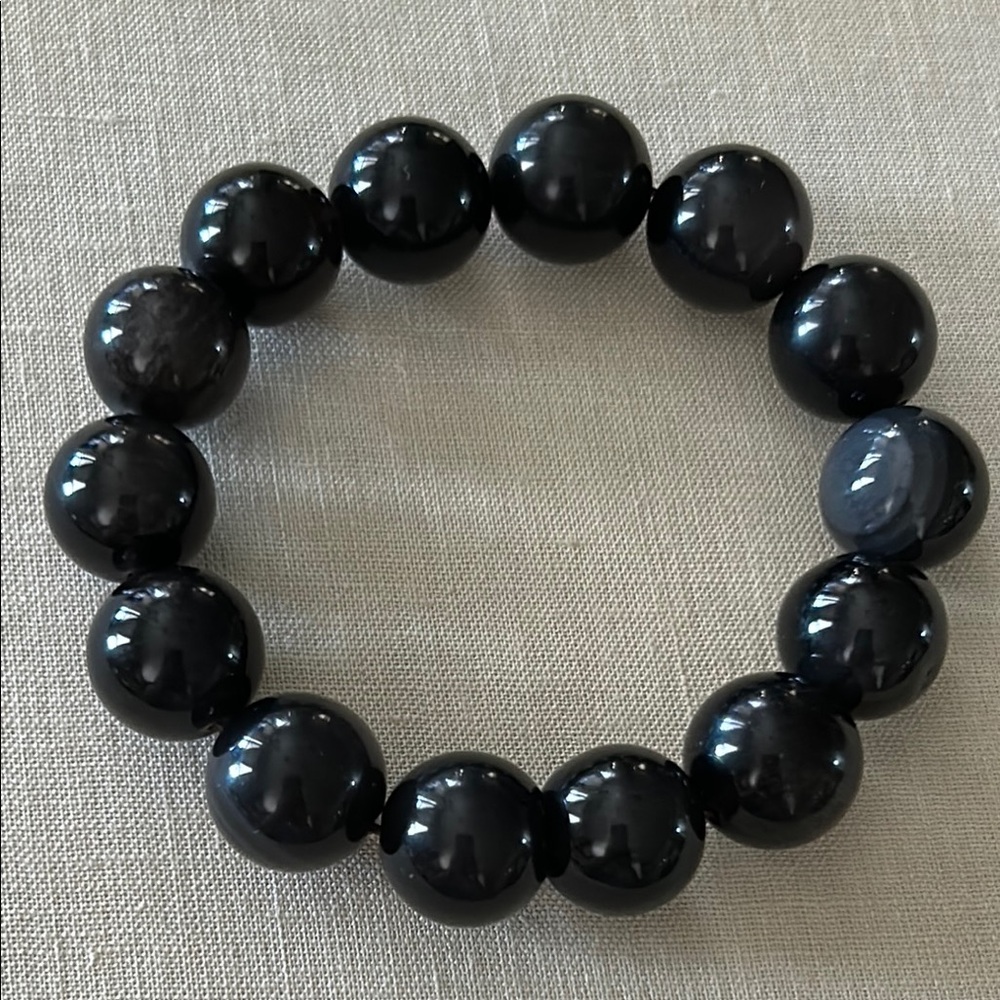 16mm Natural Black Agate Round Gemstone Beads Sracelet Bracelet/ Man’s Bracelet